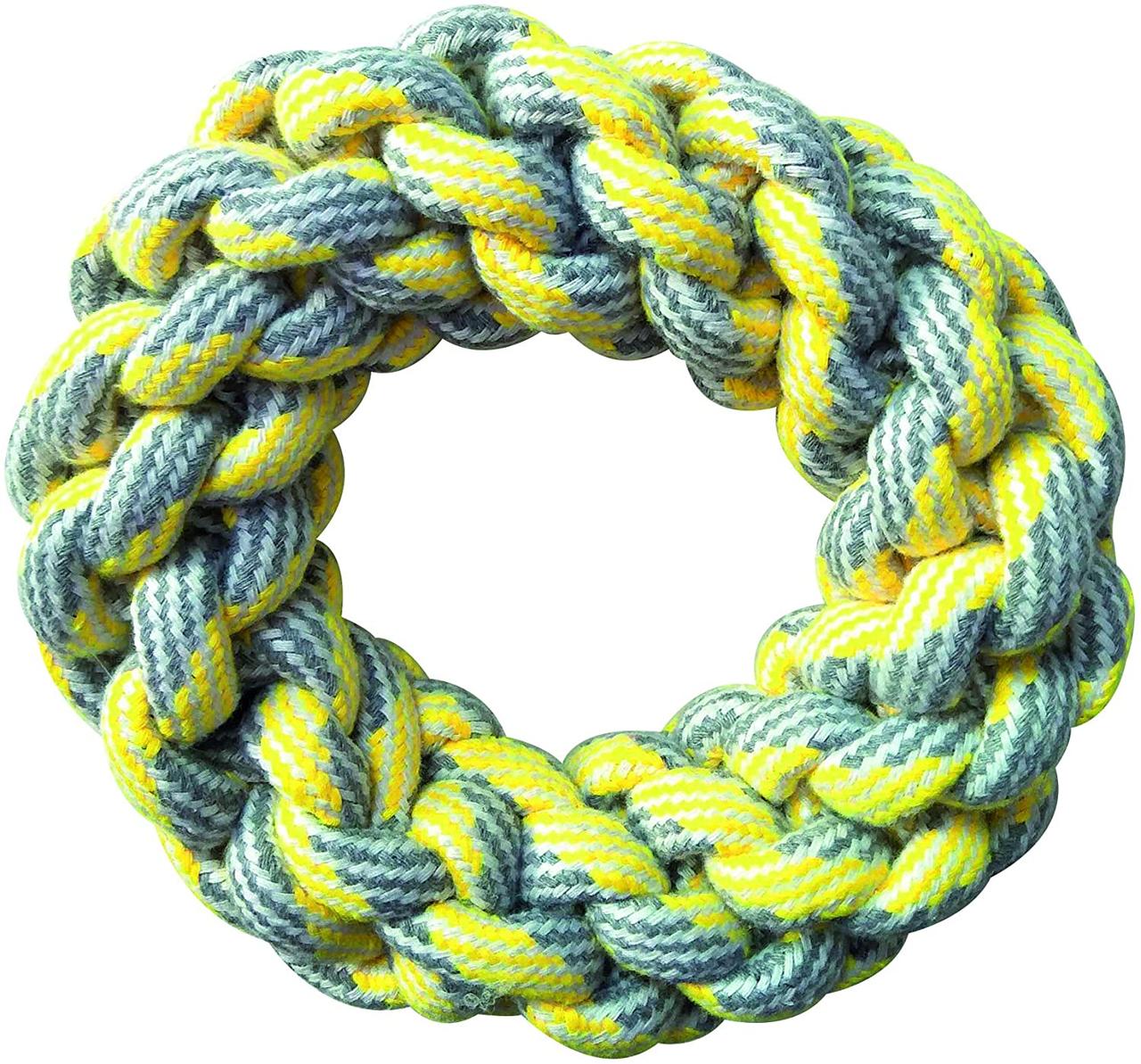 Іграшка для собак кільце плетене з мотузки 18 см Croci PASTEL жовта, фото 1