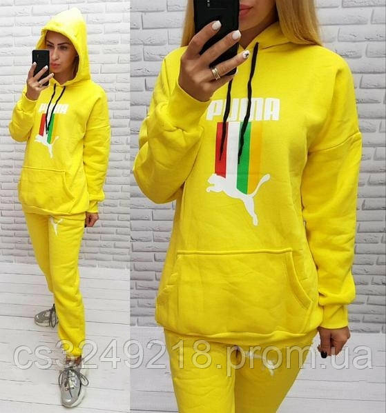 Спортивний костюм жіночий Puma утеплений на флісі жовтий. Розміри 48, 50, 52