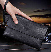 Мужской кожаный стильный небольшой клатч гаманець кошелек портмоне Polo Черный