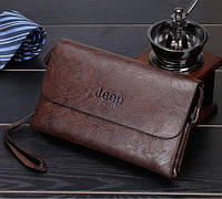 Мужской кожаный стильный небольшой клатч гаманець кошелек портмоне Polo Темно-коричневый