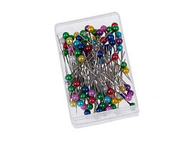 Швейні шпильки БУСИНКА в коробці 100шт колір асорті