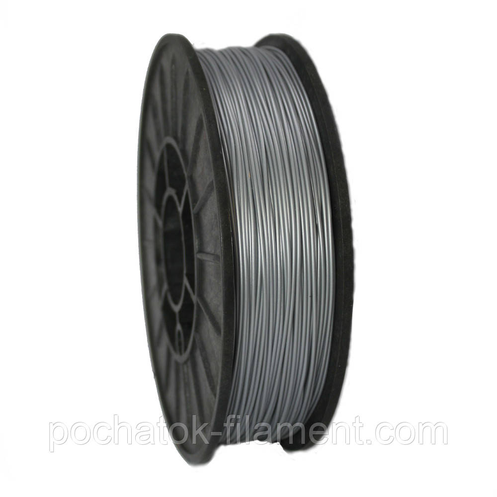 PLA філамент нитка пластик для ЗD друку Pochatok Filament 1,75 мм. Срібний металік, фото 1