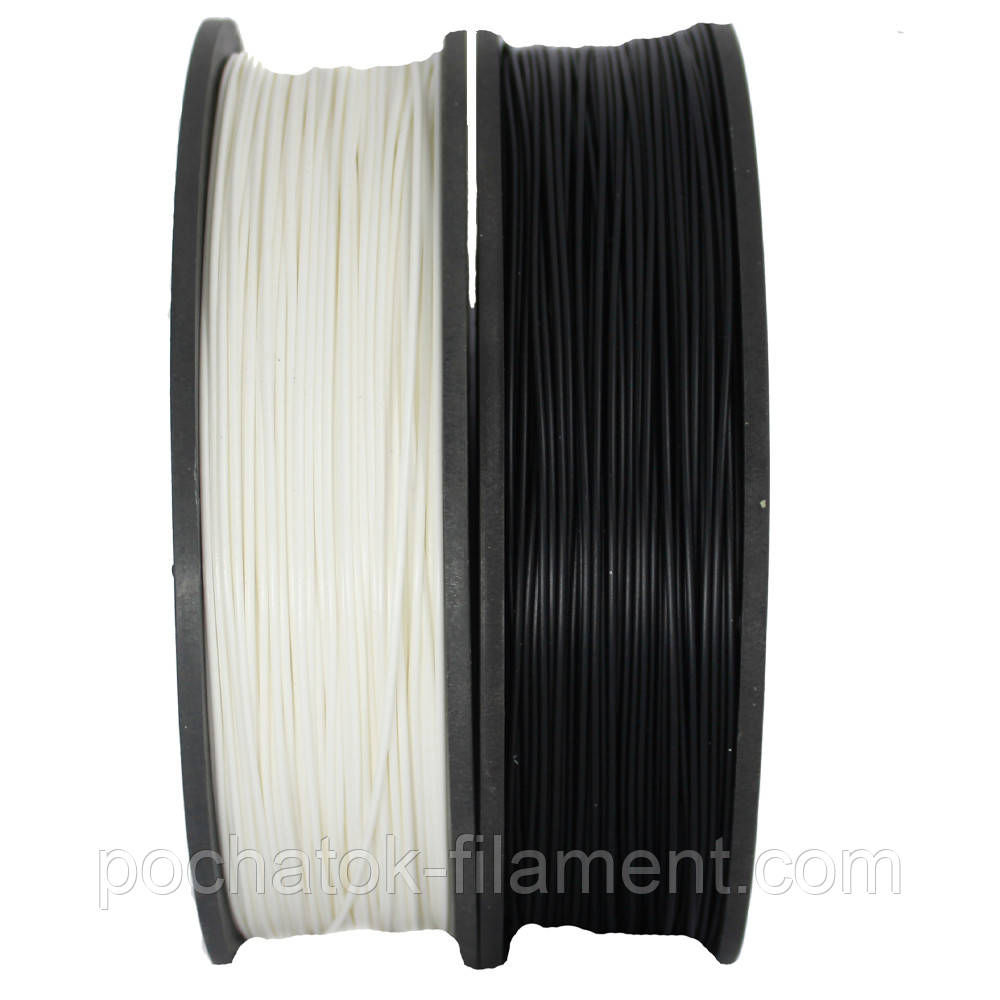 Набір 2в1 PLA філамент пластик для 3D друку Pochatok Filament 1,75 мм 0,75 кг Чорний та Теплий білий, фото 1