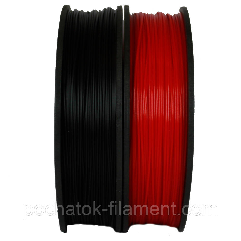 Набір 2в1 PLA філамент пластик для 3D друку Pochatok Filament 1,75 мм 0,75 кг Чорний та Червоний, фото 1