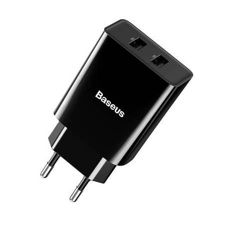 Зарядний пристрій (зарядка) для телефону Baseus Speed Mini Dual U Charger 2 А Чорний (CCFS-R01), фото 1