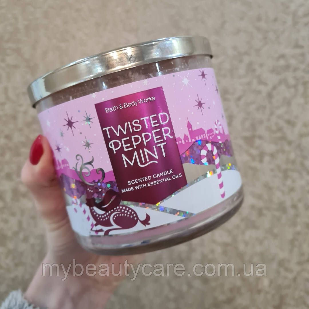 Трифітильна свічка Bath and Body Works Twisted Peppermint