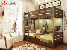 Двухъярусная кровать Estella Дует деревянная темный орех-101