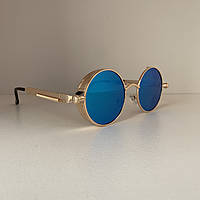 Солнцезащитные очки круглые P1 голубой в золоте