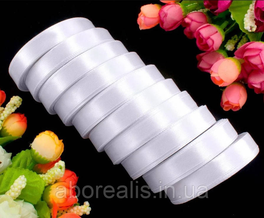 Стрічка атласна біла 1,2 см (23 метри), фото 1