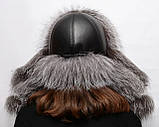 Жіноча хутряна шапка Ушанка з натурального хутра чорнобурки, фото 3