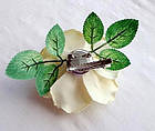 Брошка шпилька з квіткою з фоамірана ручної роботи "Лососева Роза", фото 2