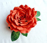 Брошь заколка с цветок из фоамирана ручной работы "Роза Оранжевая осень"