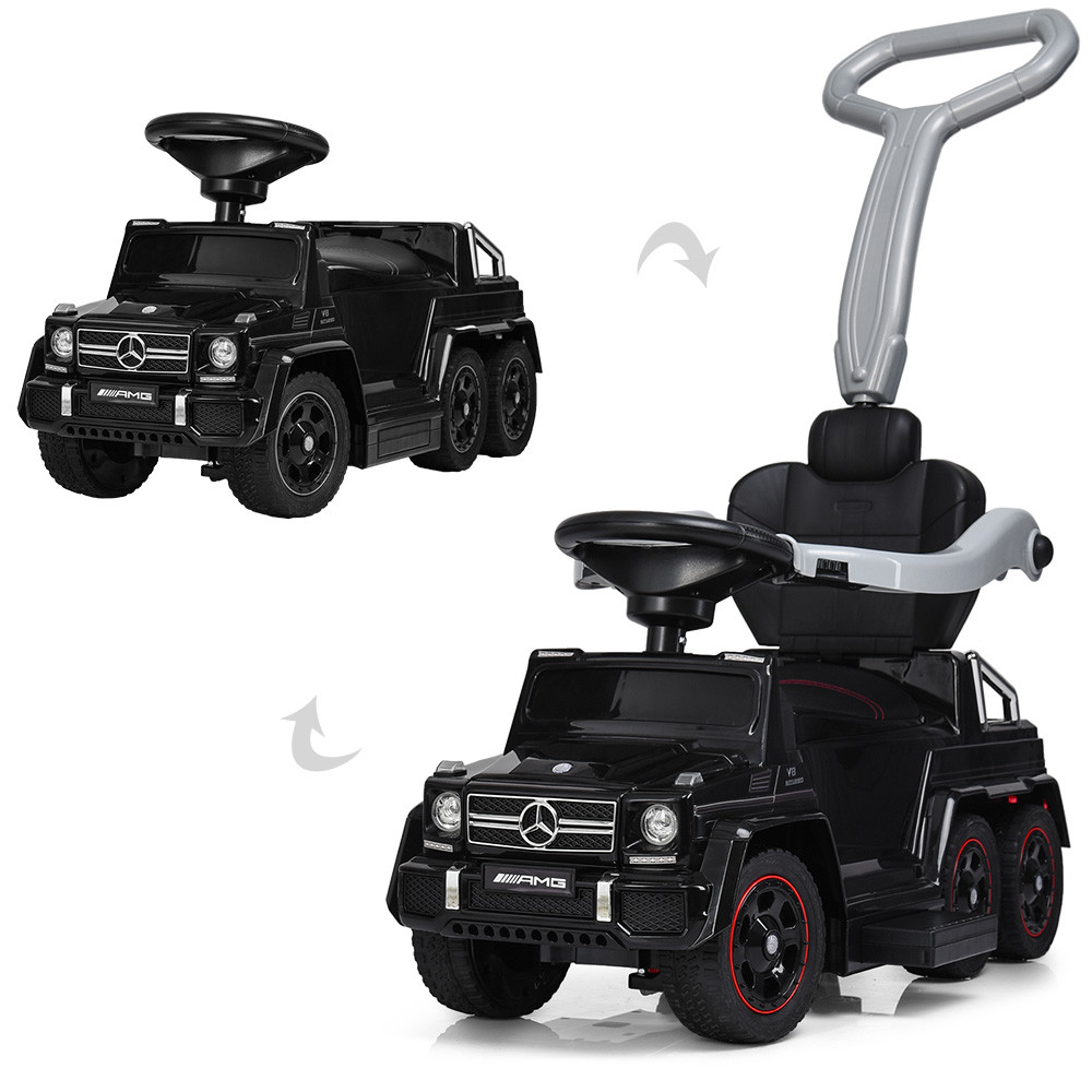 Дитячий електромобіль каталка-толокар M 3853 EL-3, Mercedes-Benz, гумові колеса, шкіряне сидіння, чорний