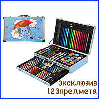 Дитячий набір для малювання в алюмінієвому валізі Mega Art Set 123 предмета | Дитячий набір для творчості Блакитний