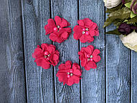 Цветок шифон с бусинами 4,5 см, 20 шт/уп, ярко-розового цвета