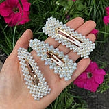 Прикраса для волосся з перлами (заколка клук квадратна) 7,5 см/2,8 мм ширина ПЛАСТИКОВА, фото 2