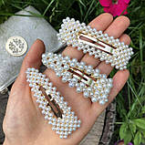 Прикраса для волосся з перлами (заколка клук квадратна) 7,5 см/2,8 мм ширина ПЛАСТИКОВА, фото 3