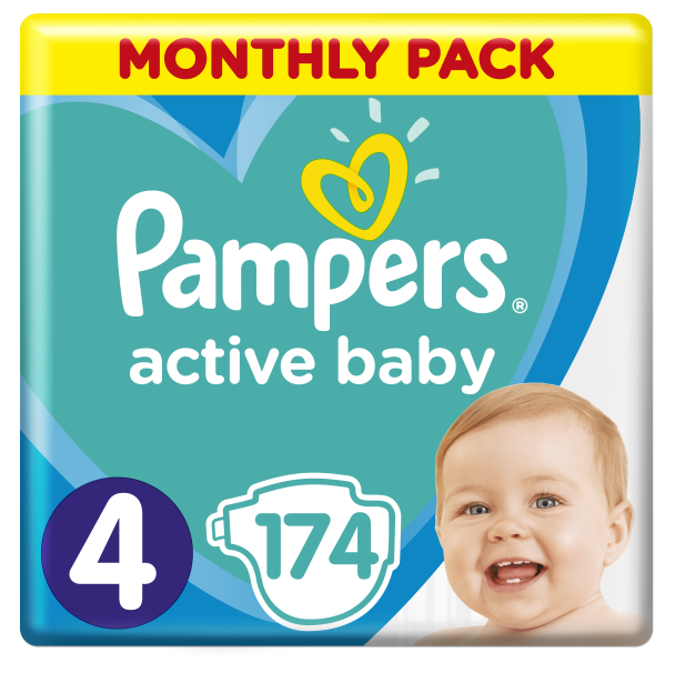 Підгузки дитячі Pampers Active Baby Maxi 4 (7-14 кг) Monthly Pack 174 шт