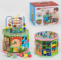 Деревянная игрушка Игровой центр Логический куб C 39189 (Лабиринт Счеты Сортер)