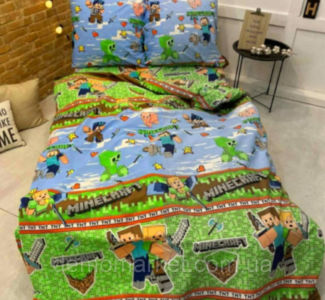 Дитяче полуторна постільна білизна Майнкрафт, Бязь Люкс, фото 1