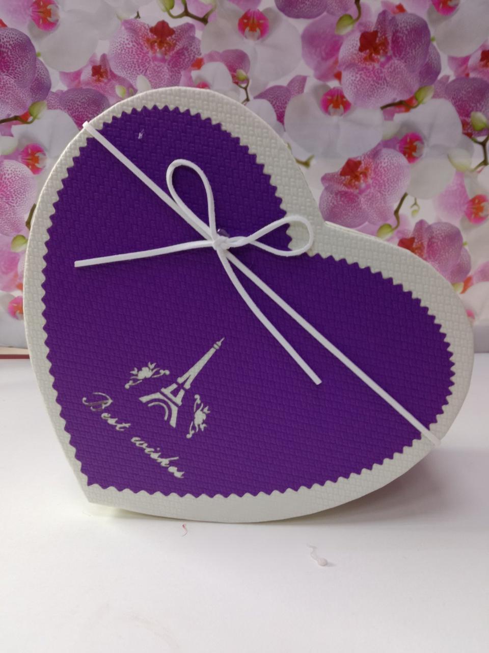 Подарункова коробочка у формі серця рожева 21,5x19,5x9cm з кришкою з великим бантом