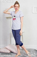 Пижама женская с бриджами/капрями Комплект футболка с бриджами для дома и сна хлопок Vienetta (Турция))