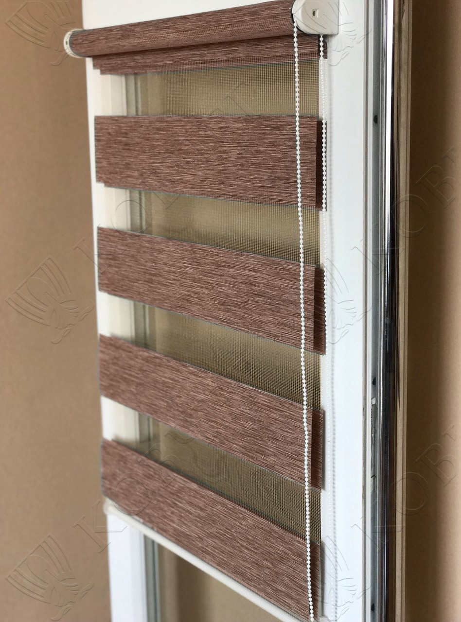 Тканинний ролет День-ніч Зебра / коричневий, фото 1