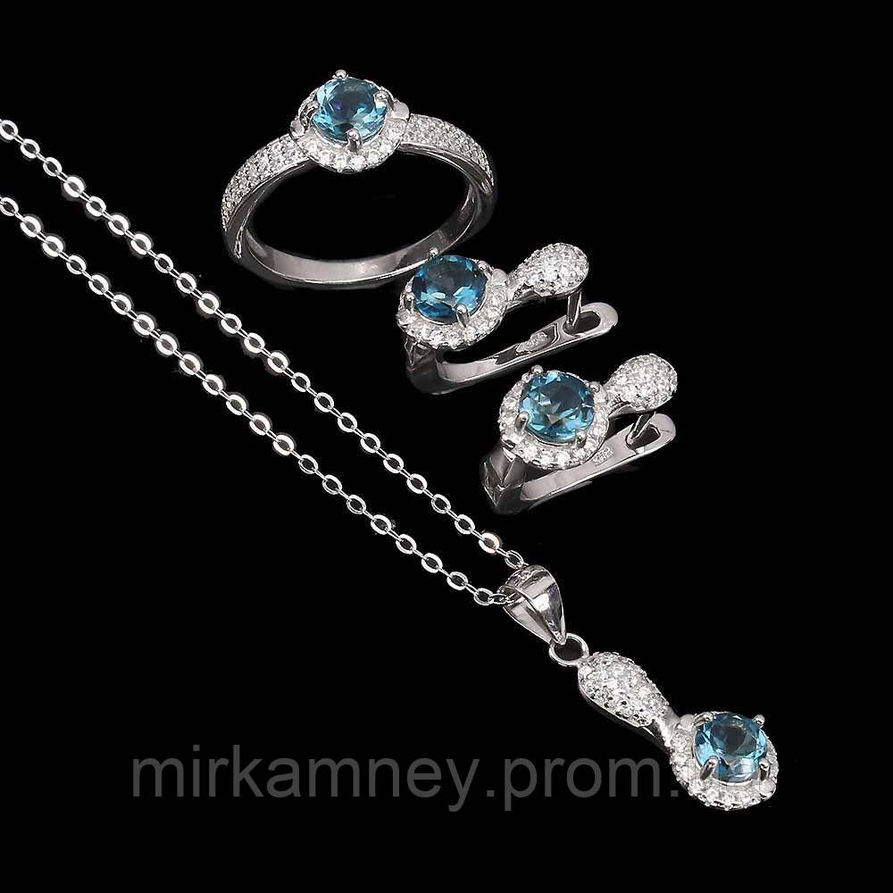 Срібний Ювелірний Комплект Лондон Блу ТОПАЗ (London Blue Topaz). Розмір кільця 18. Форма ограновування Октагон