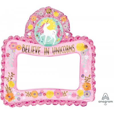 А 27" Selfie Frame Magical Unicorn Foil Balloon. Куля повітряна фольгована Фоторамка Єдиноріг. В уп