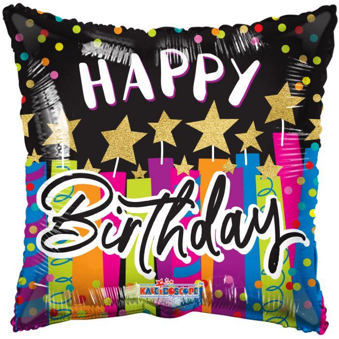 К 18" Stars & Candles Birthday. Фольгована куля Подушка З днем народження