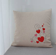 Подушка декоративна з вишивкою "Сердечки кут "