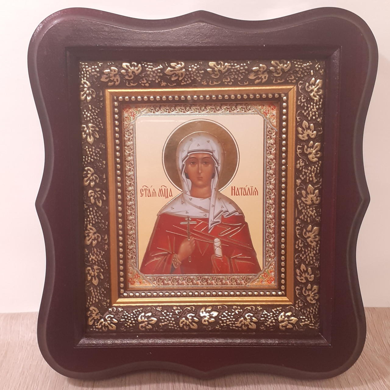 Ікона Свята Мучениця Наталія, лик 10х12 см, в темному дерев'яному кіоті, фото 1