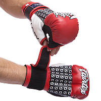 Перчатки гибридные для единоборств ММА FAIRTEX 0273 красный-серый 12