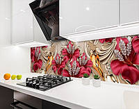 Наклейка на кухонный фартук 60 х 250 см, фотопечать с защитной ламинацией с цветами и украшениями
