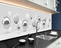 Наклейка на кухонный фартук 60 х 250 см, фотопечать с защитной ламинацией зеркальные и белые шары