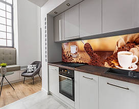 Наклейка на кухонний фартух 60 х 200 см, з фотодруком та захисною ламінацією кавові зерна з чашками (БП-s_ed638), фото 5