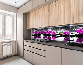 Наклейка на кухонний фартух 60 х 200 см, з фотодруком та захисною ламінацією орхідеї на каменях (БП-s_fl11707), фото 5