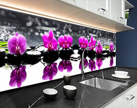 Наклейка на кухонний фартух 60 х 200 см, з фотодруком та захисною ламінацією орхідеї на каменях (БП-s_fl11707), фото 4