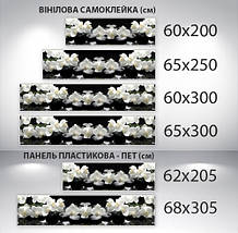 Наклейка на кухонний фартух 60 х 200 см, з фотодруком та захисною ламінацією білі орхідеї на камінні (БП-s_fl11740), фото 3