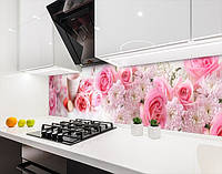 Наклейка на кухонный фартук 60 х 200 см, фотопечать с защитной ламинацией цветочные бутоны и кофе