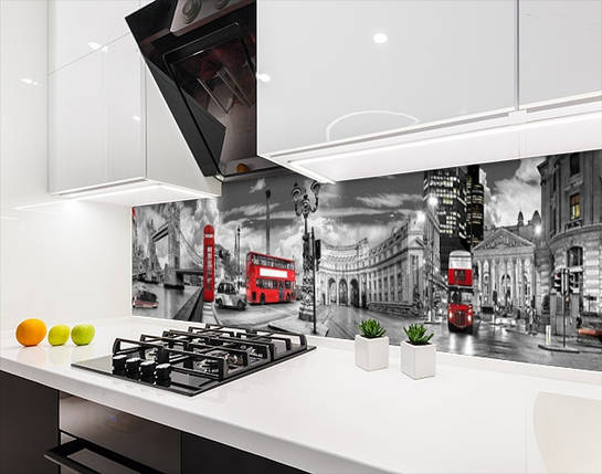 Наклейка на кухонний фартух 60 х 200 см, з фотодруком та захисною ламінацією вулиці Лондона з мостами (БП-s_cd160), фото 1
