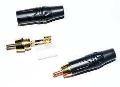 01-02-014BK. Штекер RCA, корпус метал, чорний, чорний хвостовик