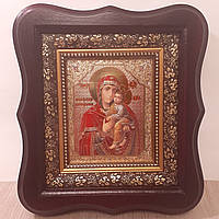 Икона Киево - братская Пресвятая Богородица, лик 10х12 см, в темном деревянном киоте