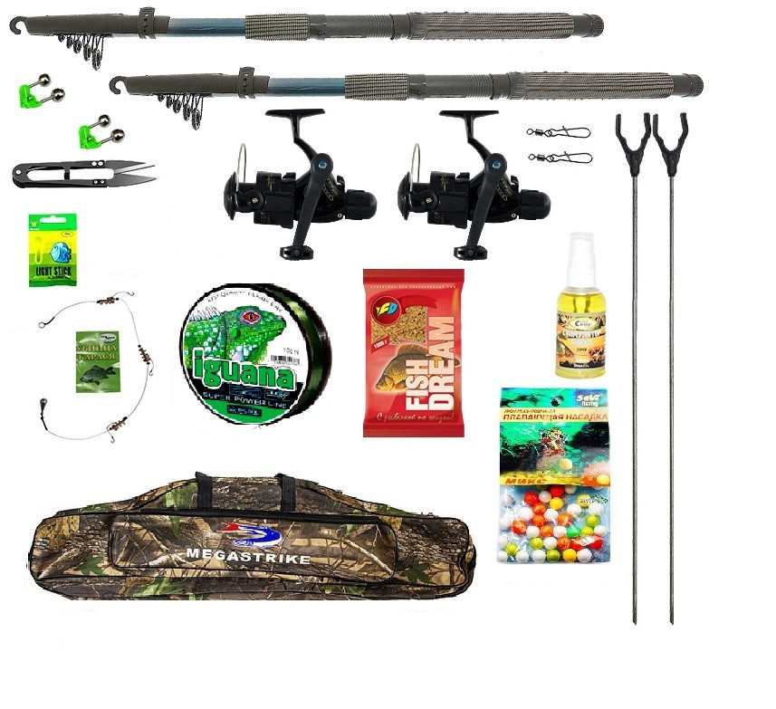 Рибальський набір "Спінінг Kalipso 2 шт" + Подарунок! Набір 12 в 1 в довжині, фото 1