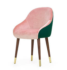 Барний стілець на кухню MeBelle POURVIE 55 х 58 х 85 см в кафе, ресторан, пудовий рожевий + зелений велюр