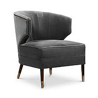 М'яке крісло для дому MeBelle NOVIAL у класичному стилі у вітальню, на кухню, темно-сірий графітовий велюр