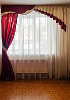 Жорсткий ламбрекен зі шторою Firanka Стайл 2м бордовий атлас (48_7ж)