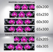 Наклейка на кухонний фартух 60 х 200 см, з фотодруком та захисною ламінацією орхідеї на камінні (БП-s_fl11240), фото 3