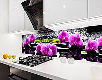 Наклейка на кухонный фартук 60 х 300 см, фотопечать с защитной ламинацией Орхидеи на камне (БП-s_fl11567-3)