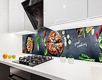 Наклейка на кухонный фартук 65 х 250 см, фотопечать с защитной ламинацией Пицца с макаронами (БП-s_ed587-2)